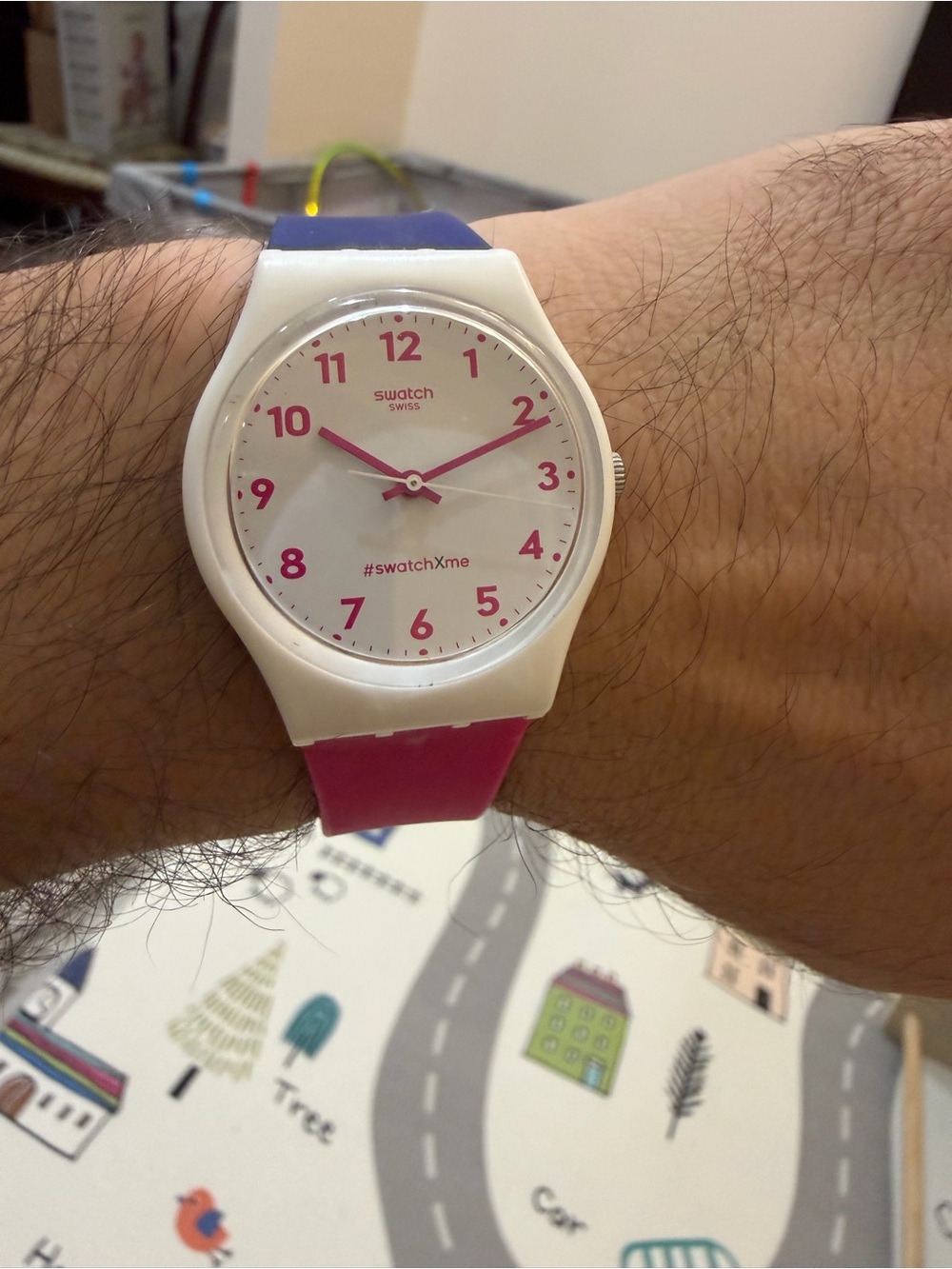 Swatch #swatchXme berryXyou Custom White Pink Blue Quartz Watch 34mm HGW187